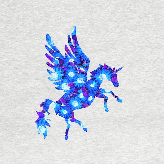 Blue and Purple Flower Pattern Unicorn Pegasus by ZeichenbloQ